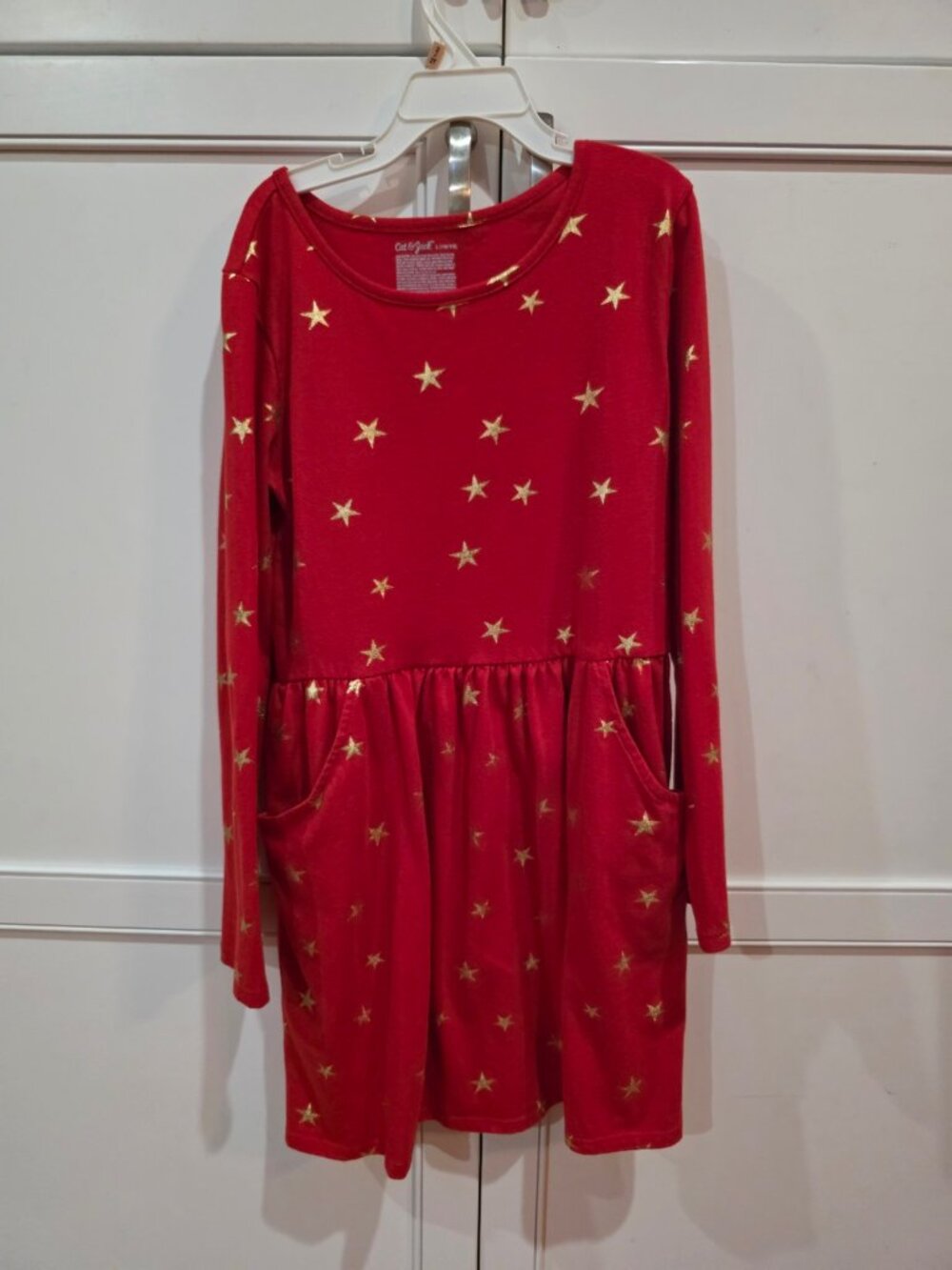 Cat & Jack Red Gold Star Dress Girls L 10/12